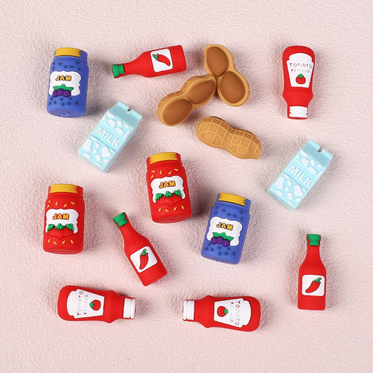 3D Silicone Focal Beads Jam Series Tomato Ketchup Pepper Jam Strawberry Jam Blueberry Jam Milk Peanuts