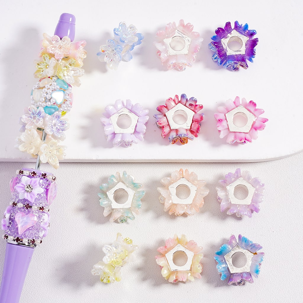 Shiny Multi-Color Flower Silver Alloy Pentagon Shape Spacer,  19MM
