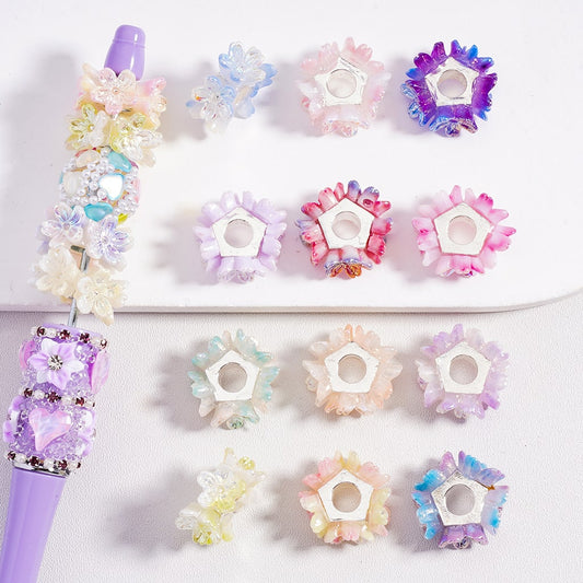 Shiny Multi-Color Flower Silver Alloy Pentagon Shape Spacer,  19MM