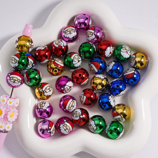 Bling Bling Metallic Color Christmas Father Santa Claus Round Acrylic Beads, Random Mix, 16MM