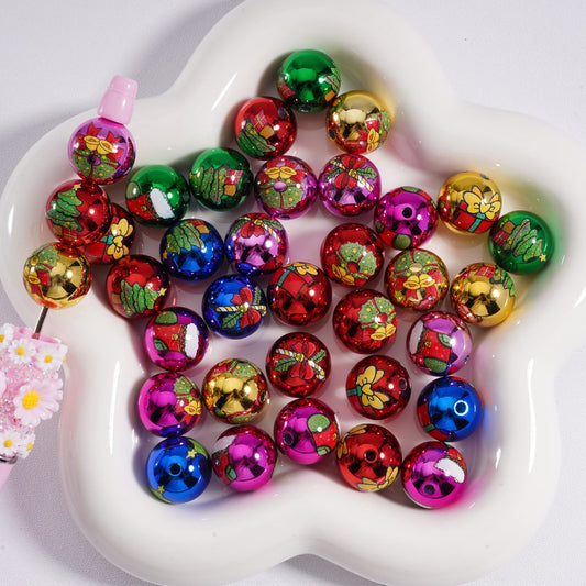 Bling Bling Metallic Color Christmas Gift Boxes Socks Round Acrylic Beads, Random Mix, 16MM