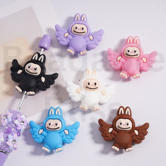 3D Cute Multi-Color Labub with Wings Silicone Focal Beads