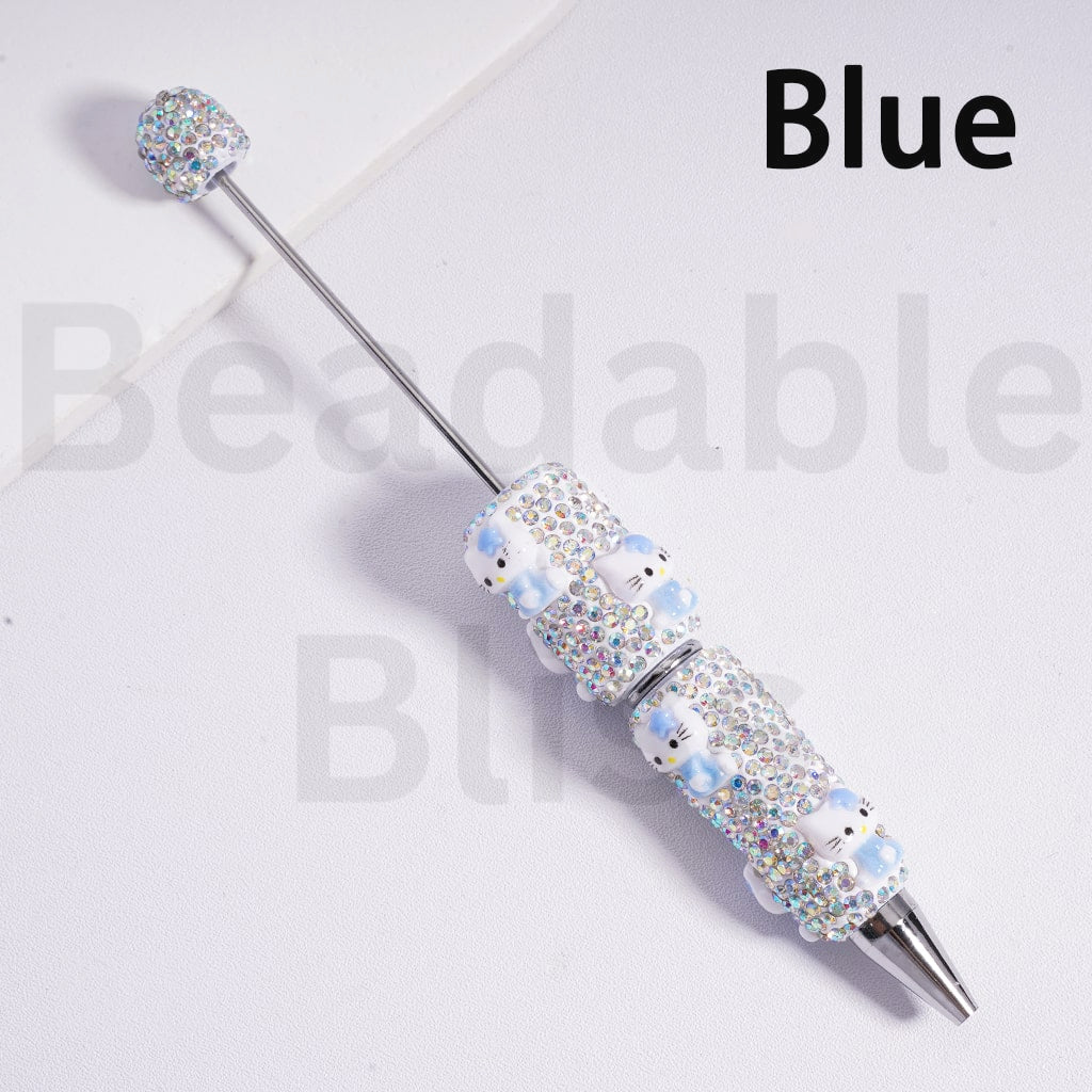 Beadable Clay Pens with Cute HK Kitten AB Rhinestones Covered the Entire Pen, Random Mix