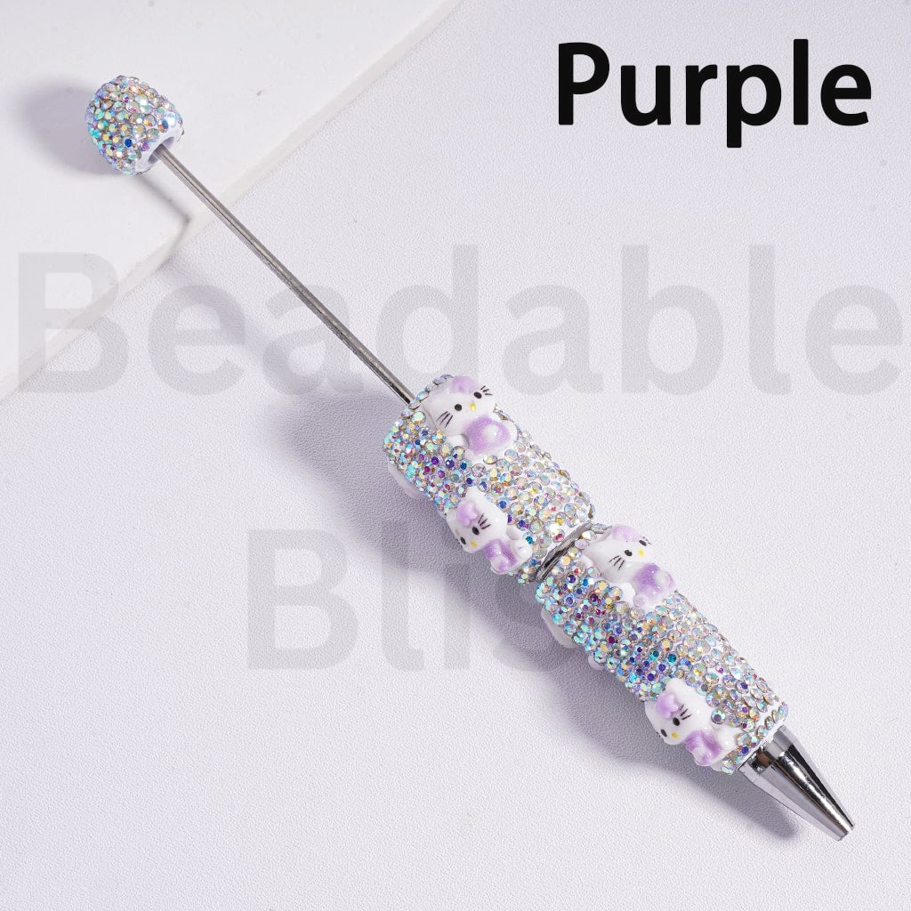 Beadable Clay Pens with Cute HK Kitten AB Rhinestones Covered the Entire Pen, Random Mix