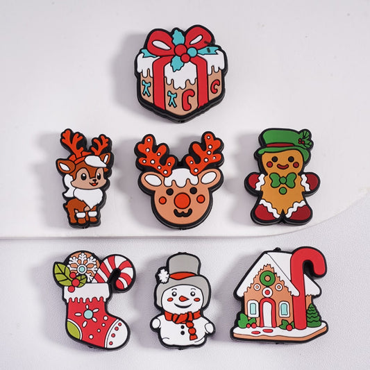 Christmas Theme Elk Snowman House Stocks Gift Box Gingerbread Silicone Focal Beads