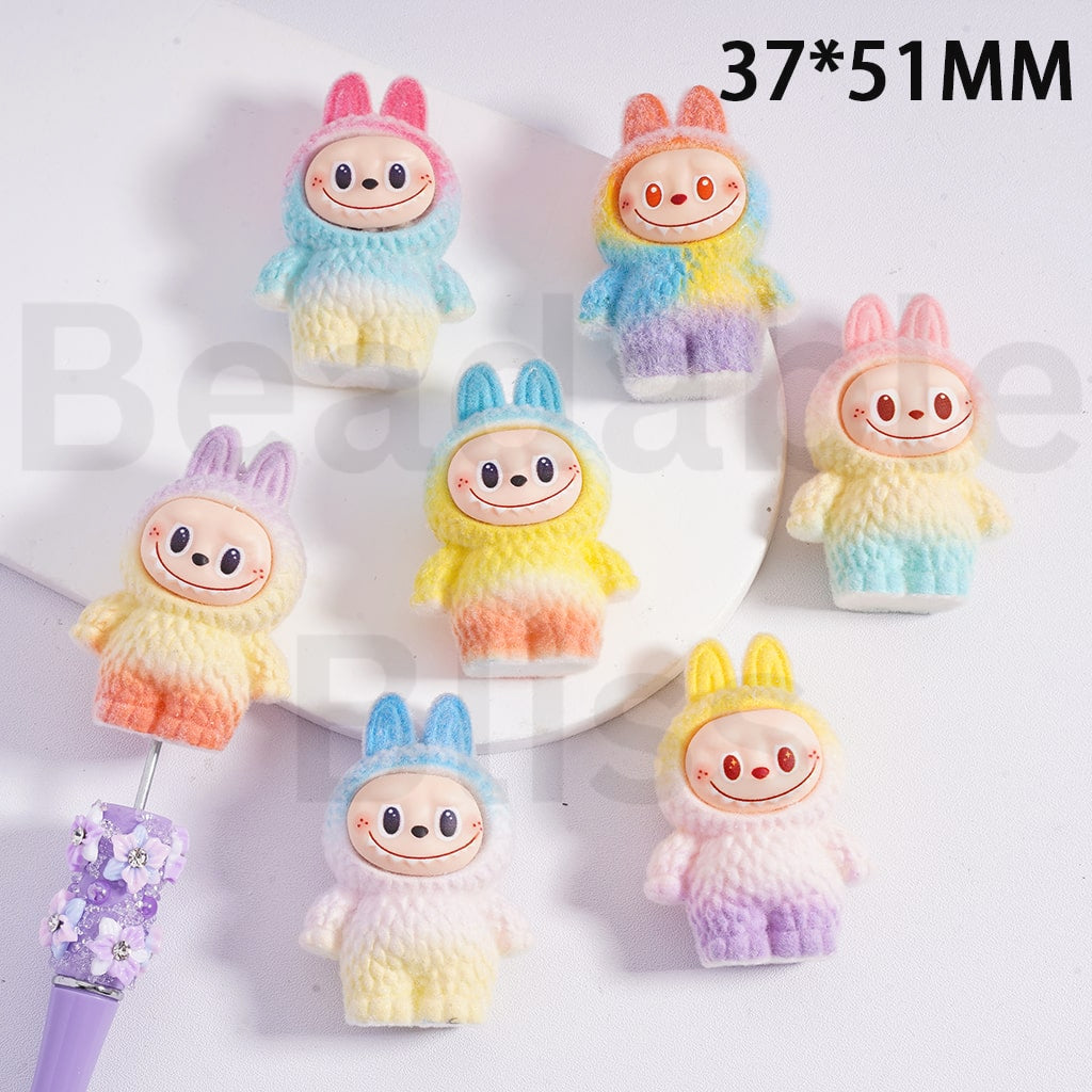 Cute Vivid Flocked L-B-B Pop Mar Acrylic Beads Pen Toppers Pendants Jewelry Accessories, 54*40MM