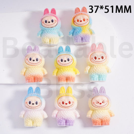 Cute Vivid Flocked Labub Pop Mar Acrylic Beads Pen Toppers Pendants Jewelry Accessories, 54*40MM