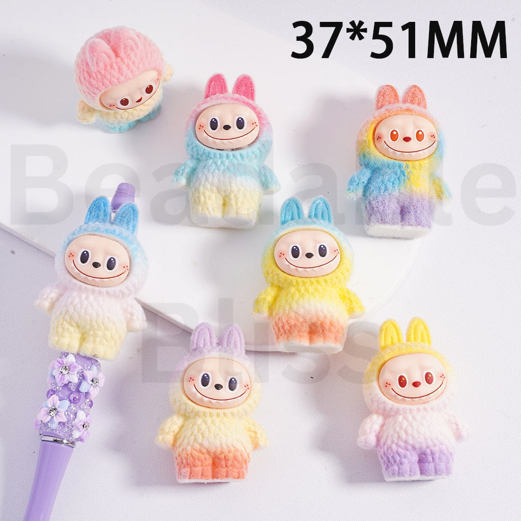 Cute Vivid Flocked L-B-B Pop Mar Acrylic Beads Pen Toppers Pendants Jewelry Accessories, 54*40MM