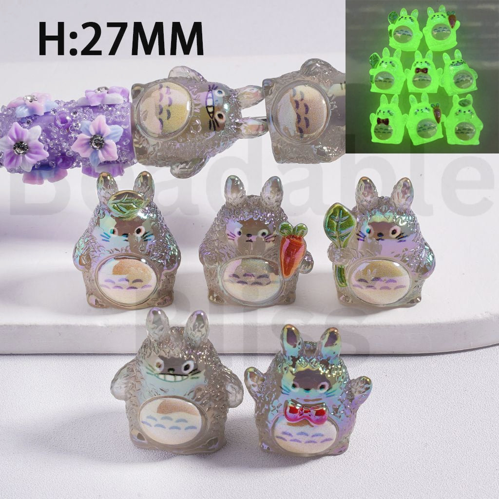 Acrylic Beads Luminous UV Coating Cute Totor Japan Anime Translucent Color 27MM Height, Random Mix