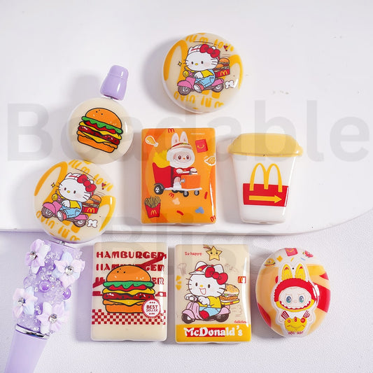 Cute Vivid McDonal Fast Food Series  L-B-B HK Kitten Acrylic Beads, Random Mix