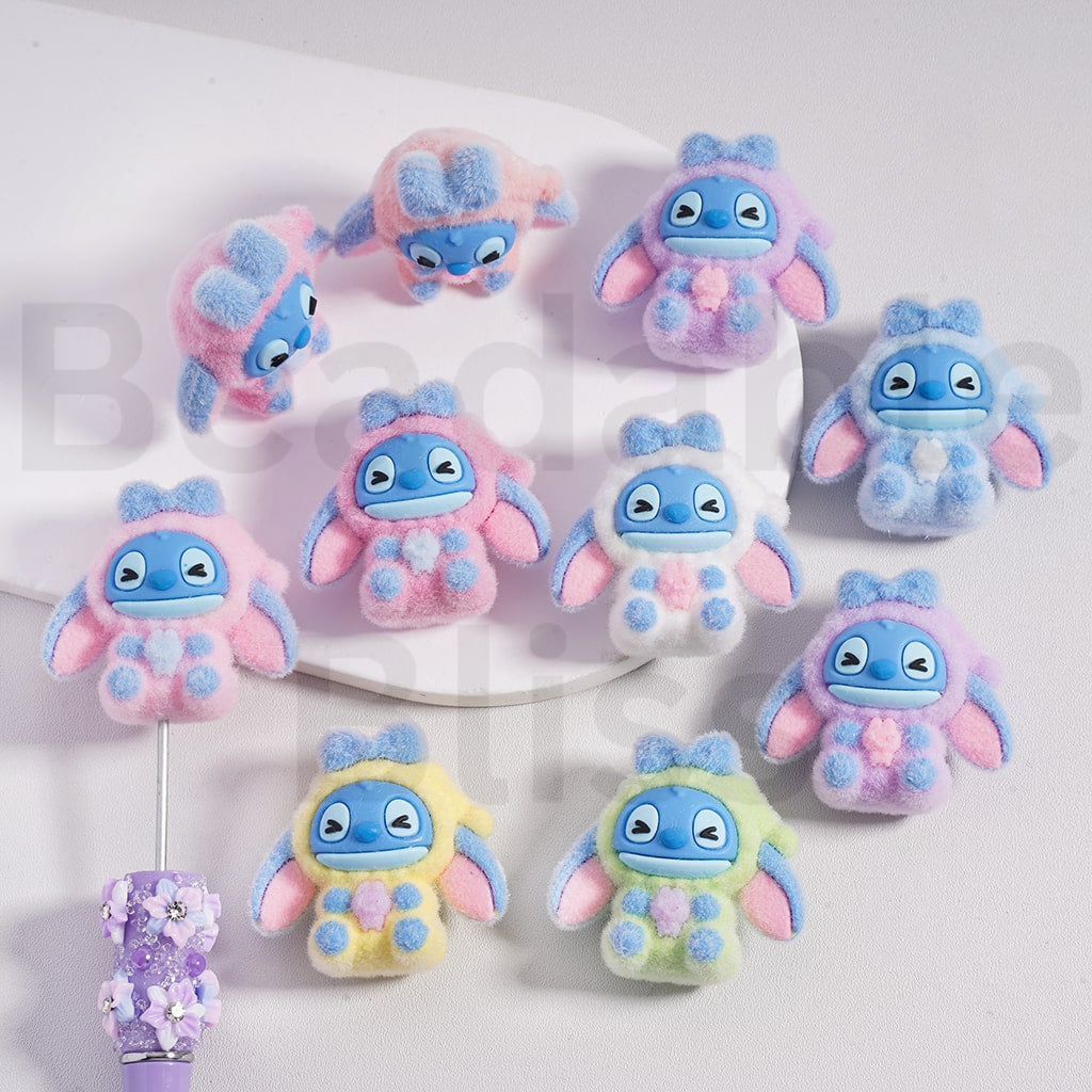 Flocked Fuffly Cute Stitc with Hat Pen Topper, Around 35*40MM, Random Mix