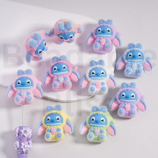 Flocked Fuffly Cute Stitc with Hat Pen Topper, Around 35*40MM, Random Mix