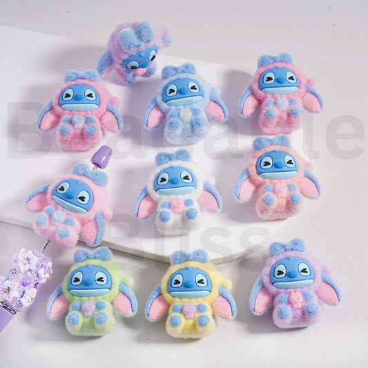 Flocked Fluffy Cute Stitc with Hat Acrylic Beads, Around 35*40MM, Random Mix