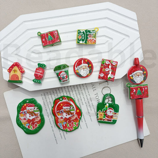 Acrylic Beads & Pendants Flat Christmas Series in Different Shapes Mix