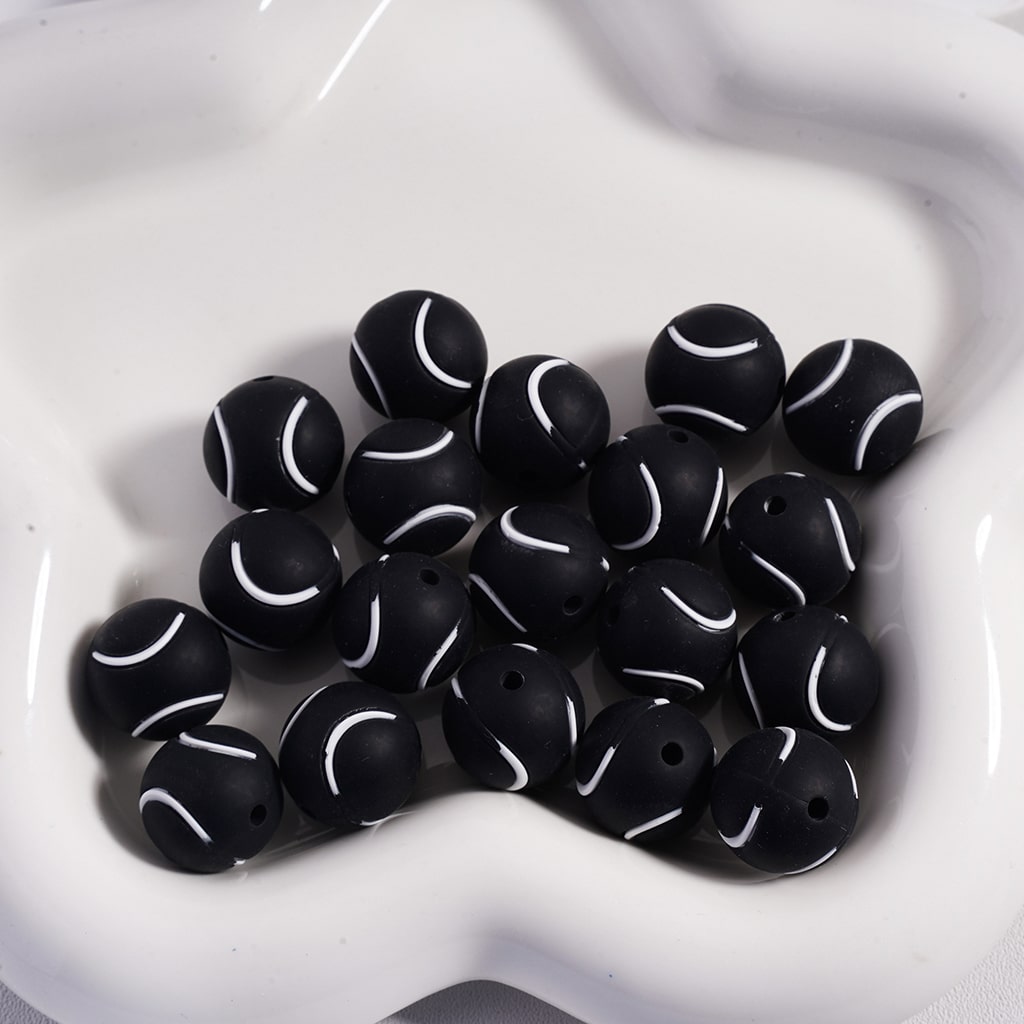 Silicone Beads Round Tennis Ball in  Solid Color 15MM