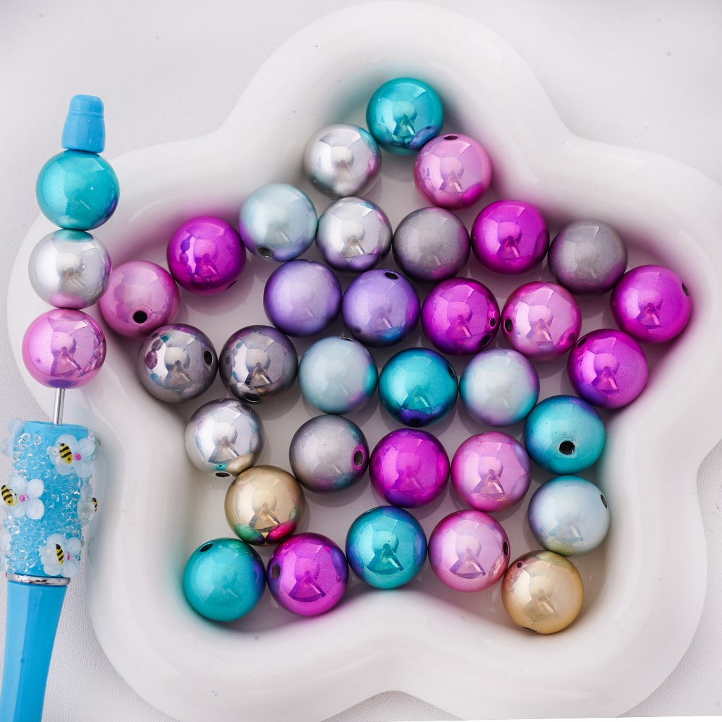 光沢のあるメタリックカラーサークルラウンドアクリルビーズ、16mm、ランダムミックスSW