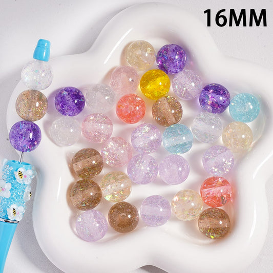 Acrylic Beads Colorful Shiny Flakes Inside, Translucent Color, 16MM, Random Mix