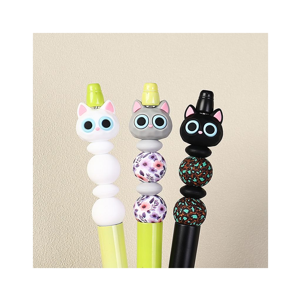 3D Silicone Focal Beads Cat Head, Height 19MM, Black Gray White