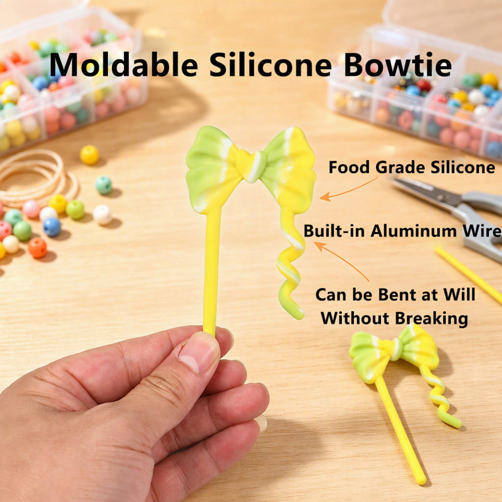 3D Pliable Food Grade Soft with Bear Print Silicone Focal Beads, 97*52MM (Video Usage Instructions)