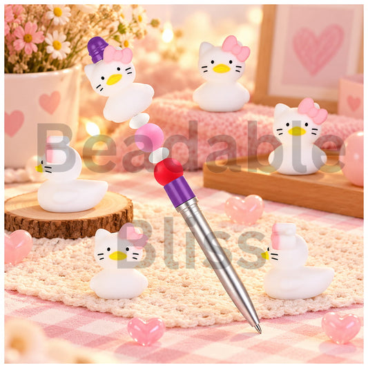3D Silicone Focal Beads Cute Cat Characters in Duck Style