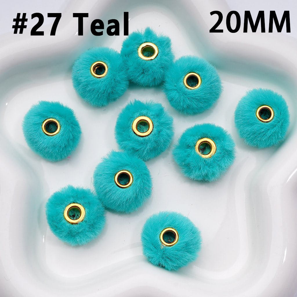 Pom Pom Fluffy Hard Beads and in Solid Colors, 20MM