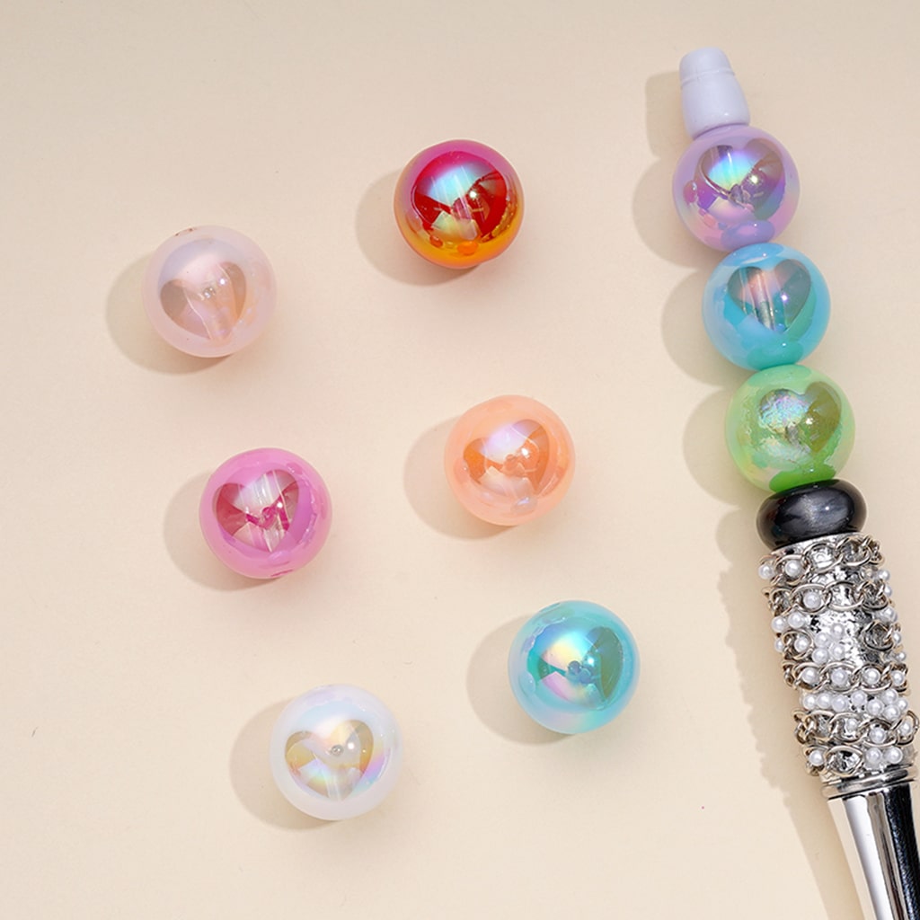 Candy Color Acrylic Beads with Double Sided See Thru Heart, Love, Random Mix Color, 16mm