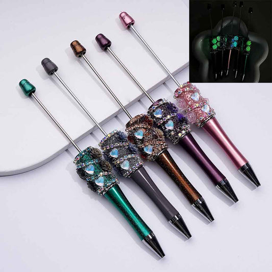Luminous Beadable Pens with Mini Flower Shiny Rhinestones Chain Heart Diamond in Solid Colors