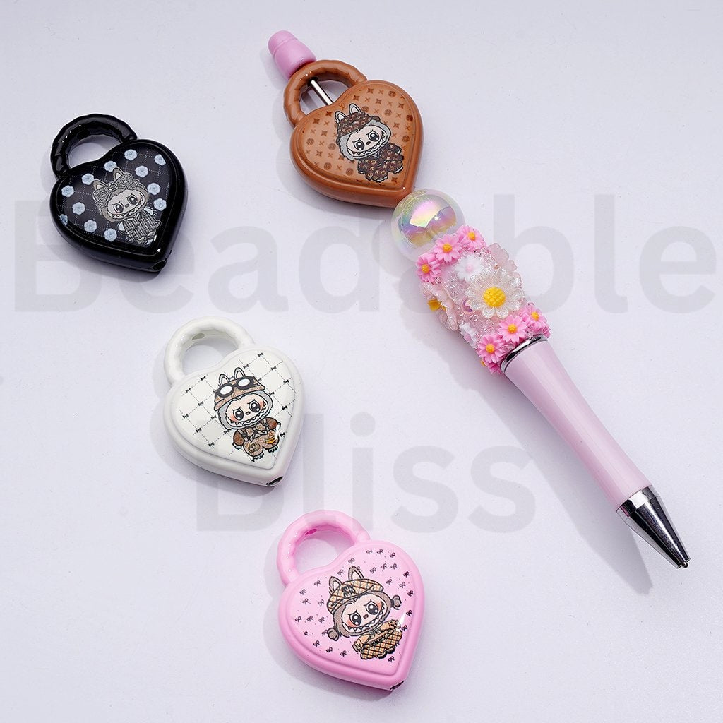 Cute Vivid L-B-B Design Monster Pop Mar Heart Shape Handbag with a Ring Acrylic Beads Pendants, Around 39*30MM