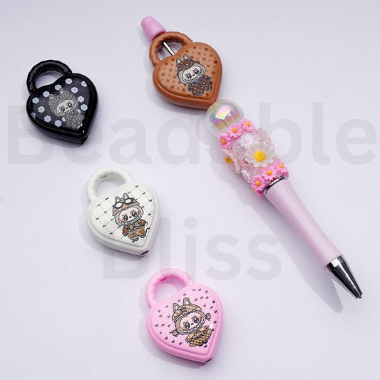 Cute Vivid L-B-B Design Monster Pop Mar Heart Shape Handbag with a Ring Acrylic Beads Pendants, Around 39*30MM