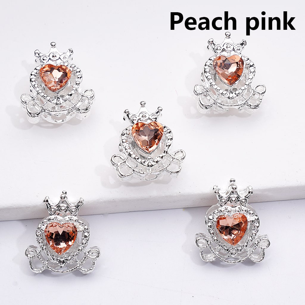 Mini Fancy Silver Alloy Heart with Crown Beads with Shiny Hearts Rhinestones, 14*16MM