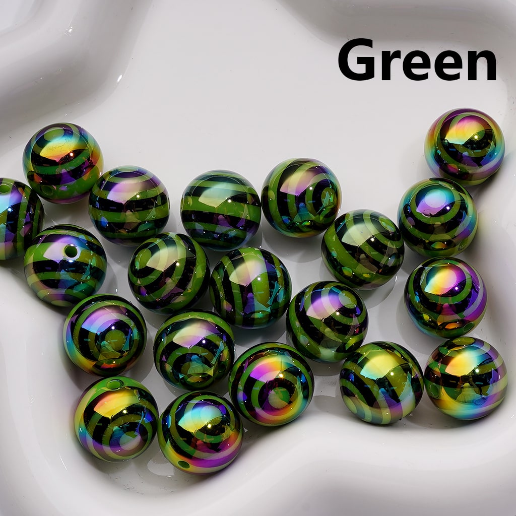 UV Coating Black Round Stripes Round Acrylic Beads in Solid Color, 16MM (Single Color is available for 200pcs(Whole bag))