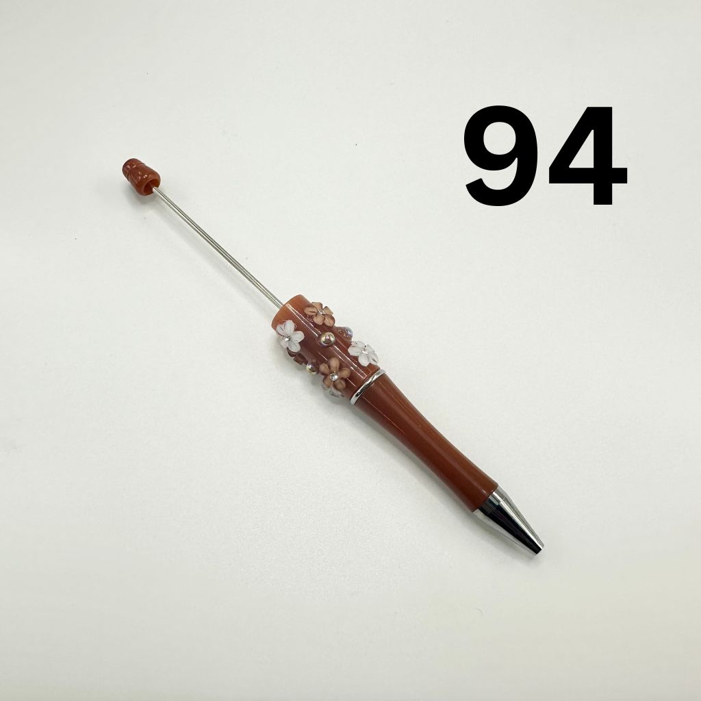 Beaded Pens in Solid Colors with Acrylic Flower and Clear Rhinestone