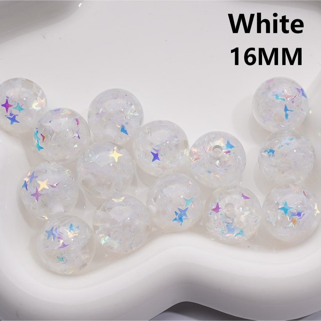 Multi-Color Translucent Mini Colorful Star Flakes Confetti Inside Round Acrylic Beads, 16MM (Single Color is available for 200pcs(Whole bag))