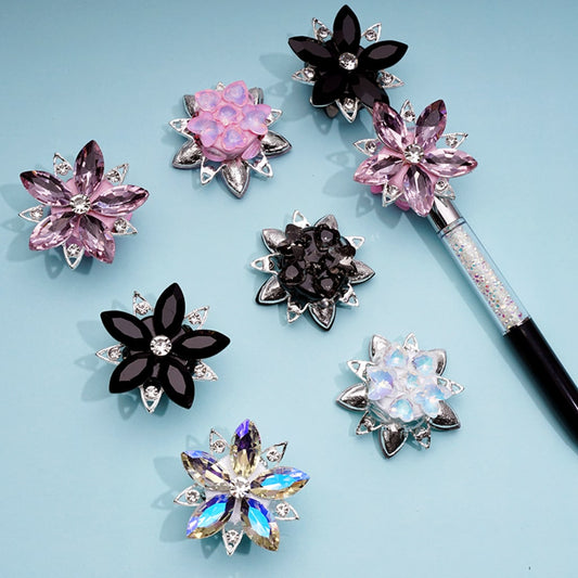 Bling Bling Fancy Large Silver Alloy Flower with Shiny Rhinestones Cute Butterflies Hearts Stars Clay Beads, Around 40MM
