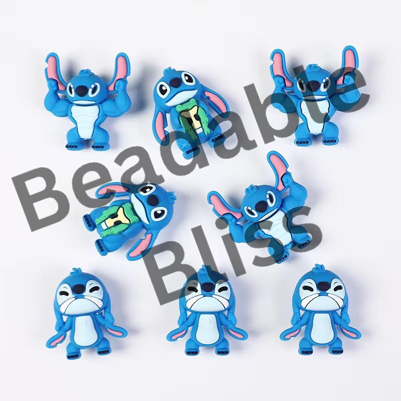 Silicone Focal Beads 3D Cute Blue Monster Character Series