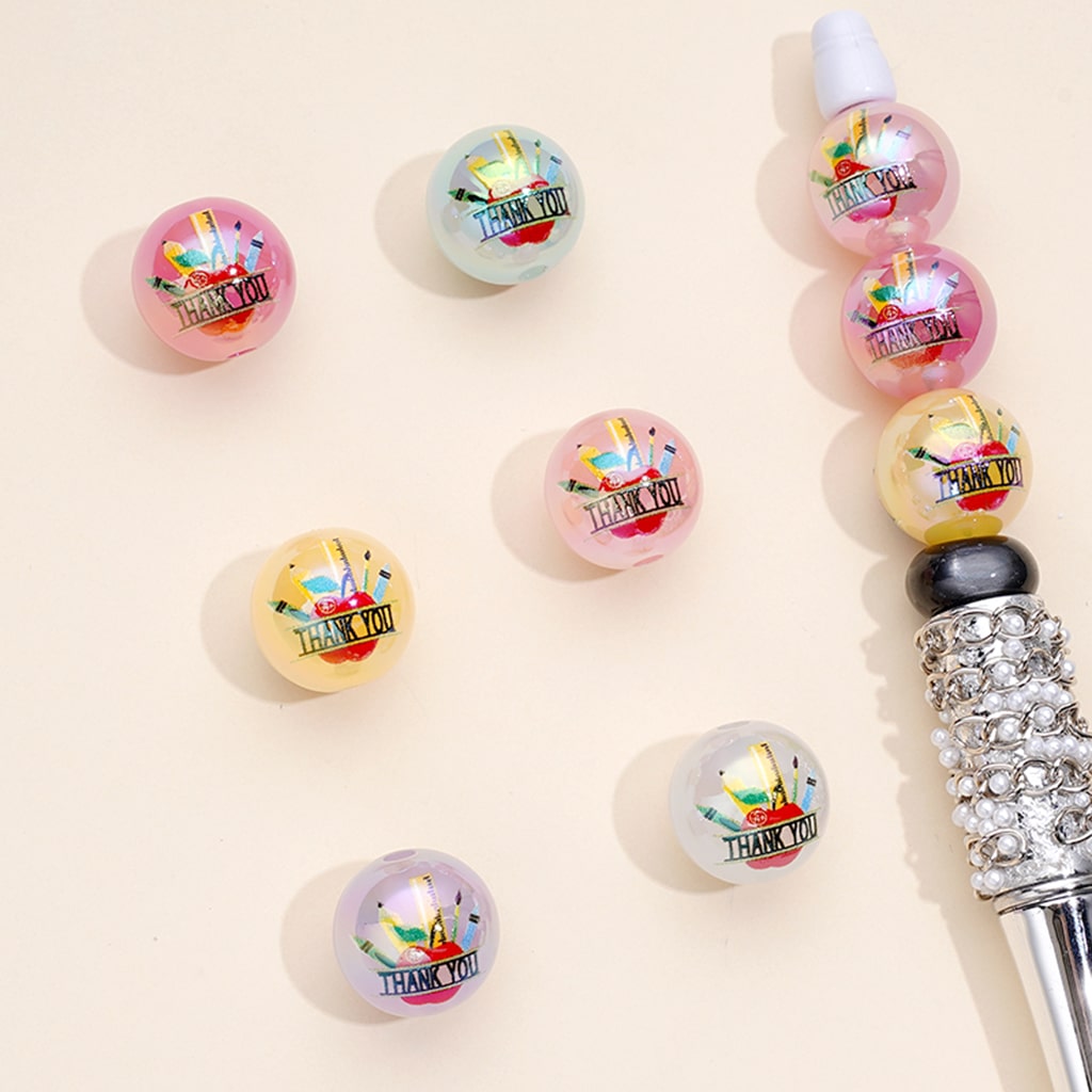 Thank You Teacher Jelly Color Round Acrylic Beads, Random Mix, 16MM