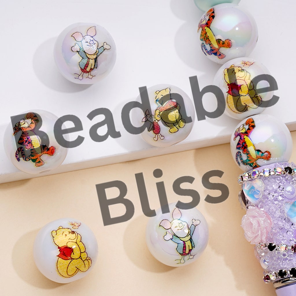 ホワイト UV コーティング アクリルビーズ くまのプーさん 漫画 ランダムミックス 16MM