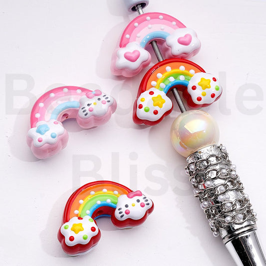 Cute Hand Painted Hell Kitt Rainbow Acrylic Beads Mix, 18*30MM