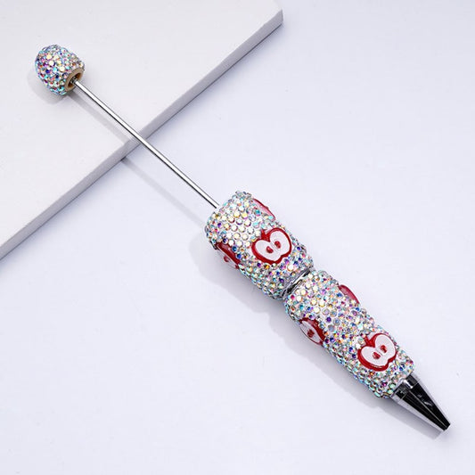 Beadable Clay Pens with Cute Apples Mini AB Rhinestones Covered the Entire Pen