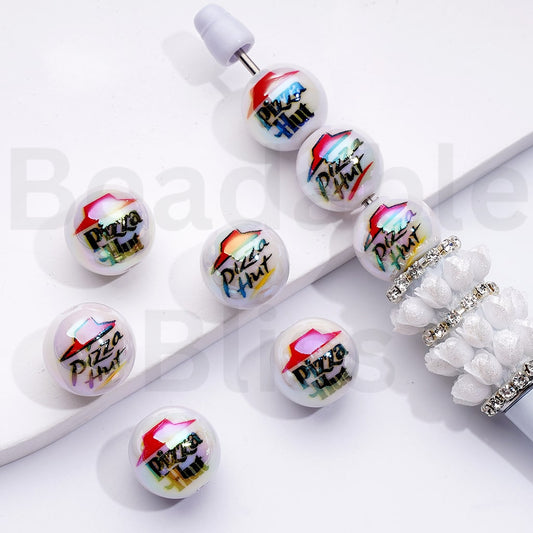 UV Coating White Color Pizzahu Round Acrylic Beads, 16MM, Random Mix