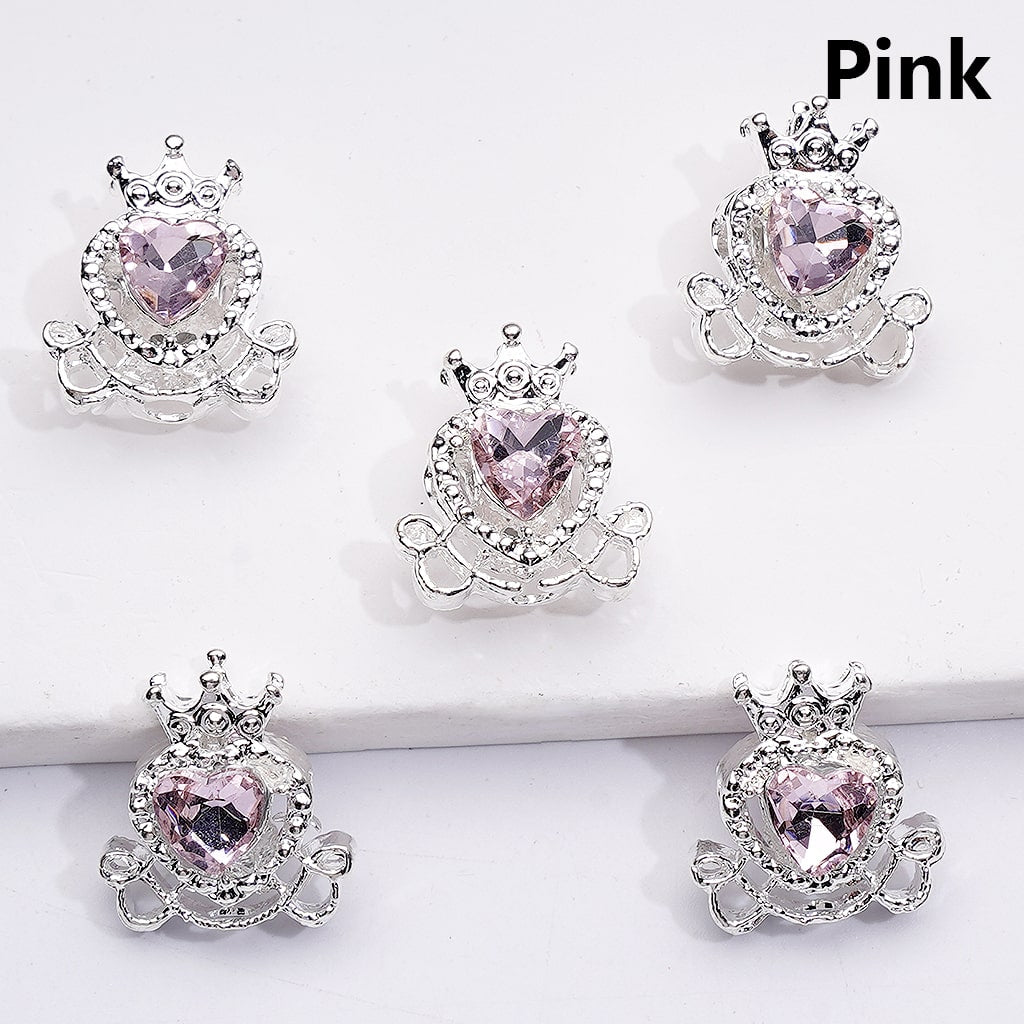 Mini Fancy Silver Alloy Heart with Crown Beads with Shiny Hearts Rhinestones, 14*16MM