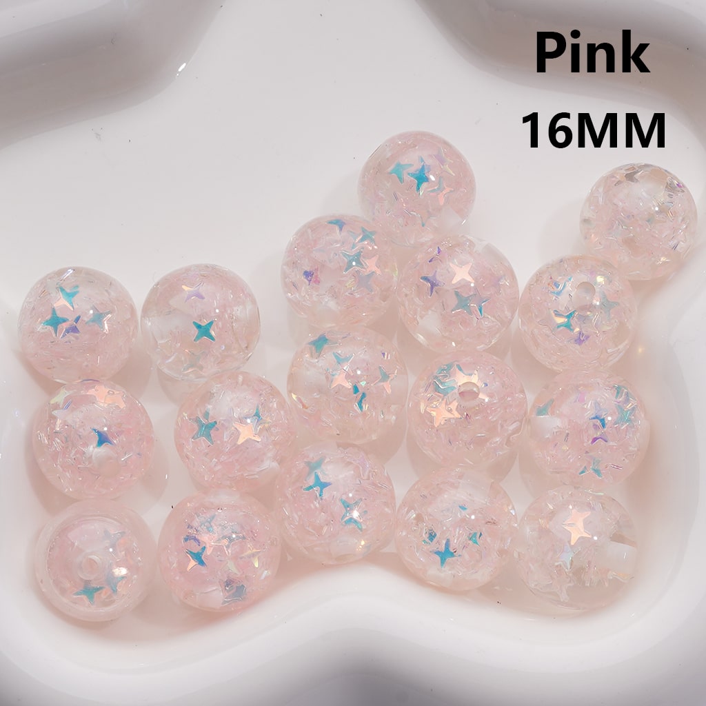 Multi-Color Translucent Mini Colorful Star Flakes Confetti Inside Round Acrylic Beads, 16MM (Single Color is available for 200pcs(Whole bag))