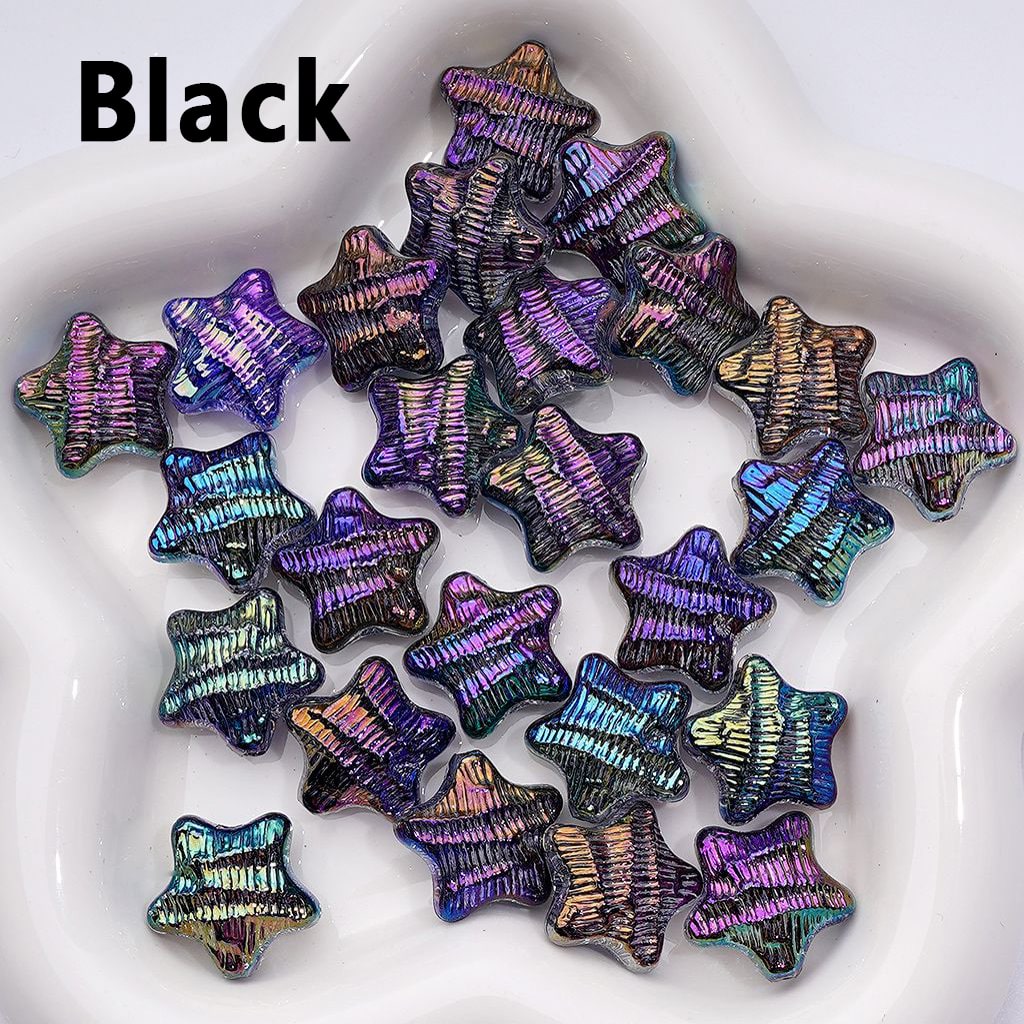 UV Coating Shiny Multi-Color Concave Stripes Five-Pointed Star Acrylic Beads, Around 19MM