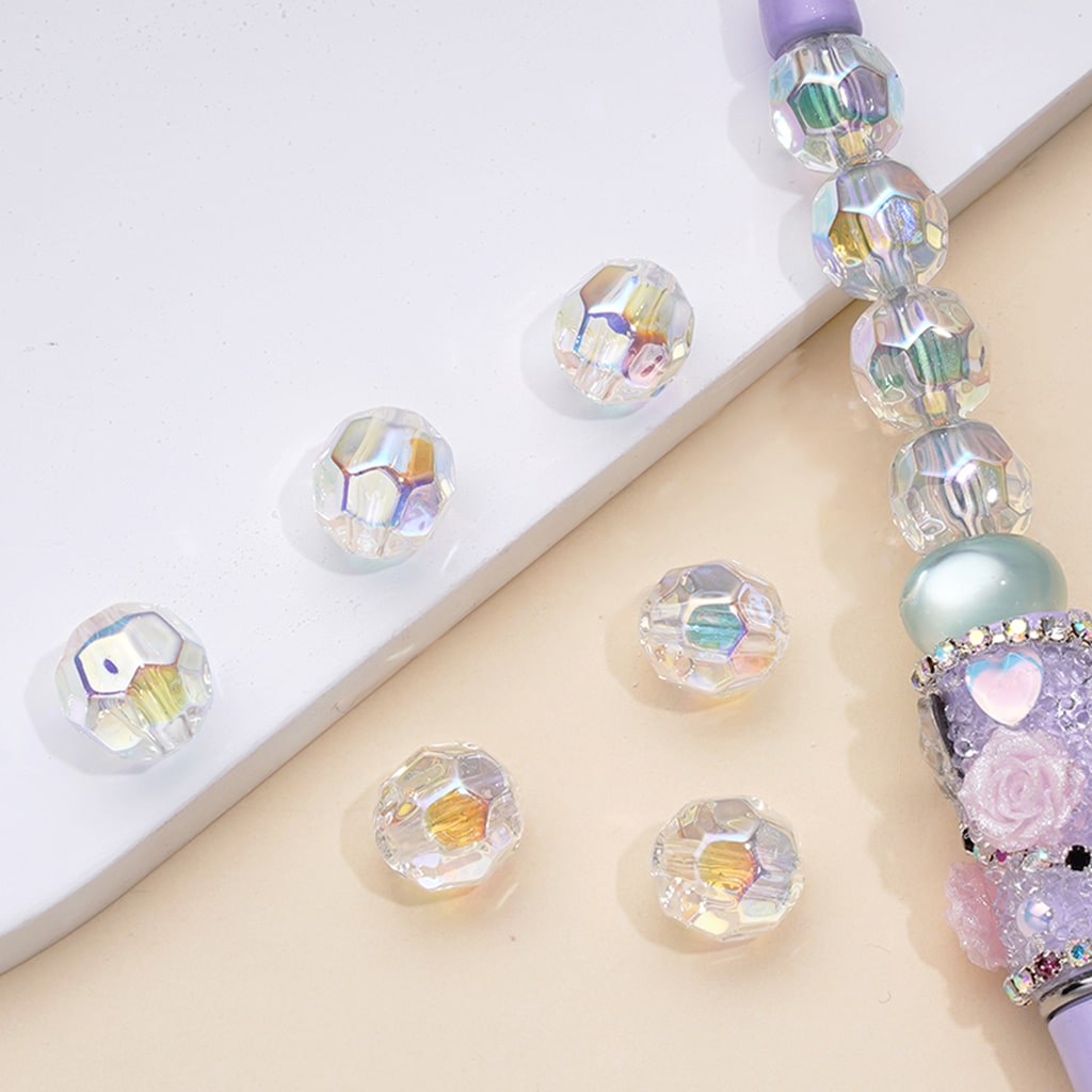 UV Coating Disco Clear Acrylic Beads, Random Mix, 12MM