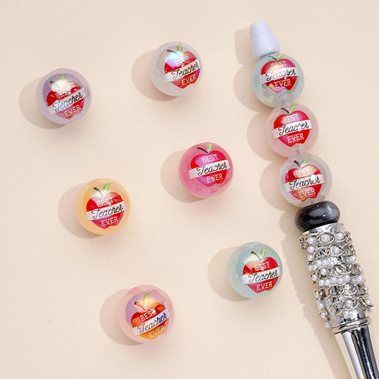 Best Teacher Ever Jelly Color Round Acrylic Beads, Random Mix, 16MM