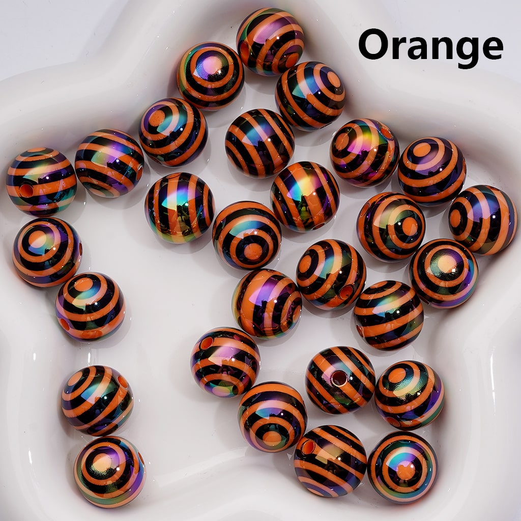 UV Coating Black Round Stripes Round Acrylic Beads in Solid Color, 16MM (Single Color is available for 200pcs(Whole bag))