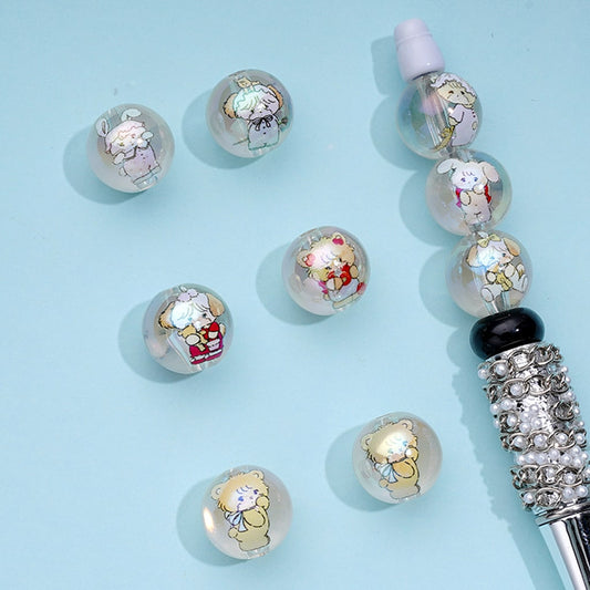 Little Cute Cat Rabbit Bear Clear Round Acrylic Beads, Random Mix, 16MM