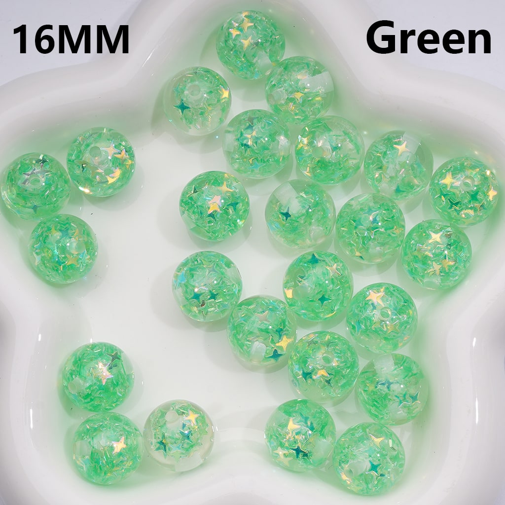 Multi-Color Translucent Mini Colorful Star Flakes Confetti Inside Round Acrylic Beads, 16MM (Single Color is available for 200pcs(Whole bag))