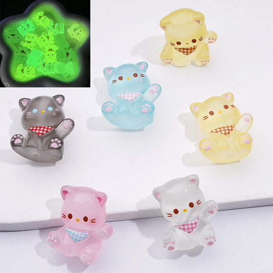 Acrylic Beads Pen Toppers Pendants Jewelry Accessories Cute Luminous Cat Kitty Multi-Color 20*23MM, Random Mix