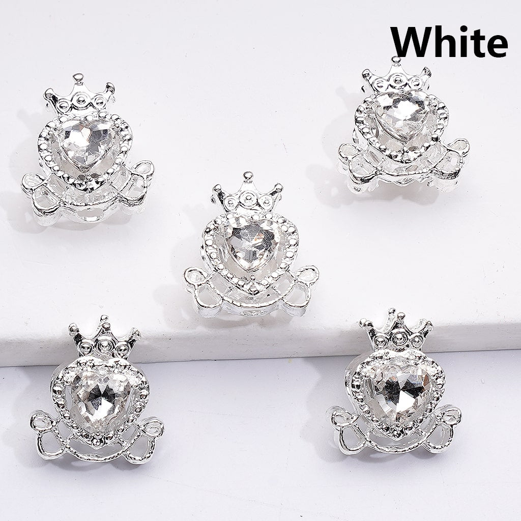 Mini Fancy Silver Alloy Heart with Crown Beads with Shiny Hearts Rhinestones, 14*16MM
